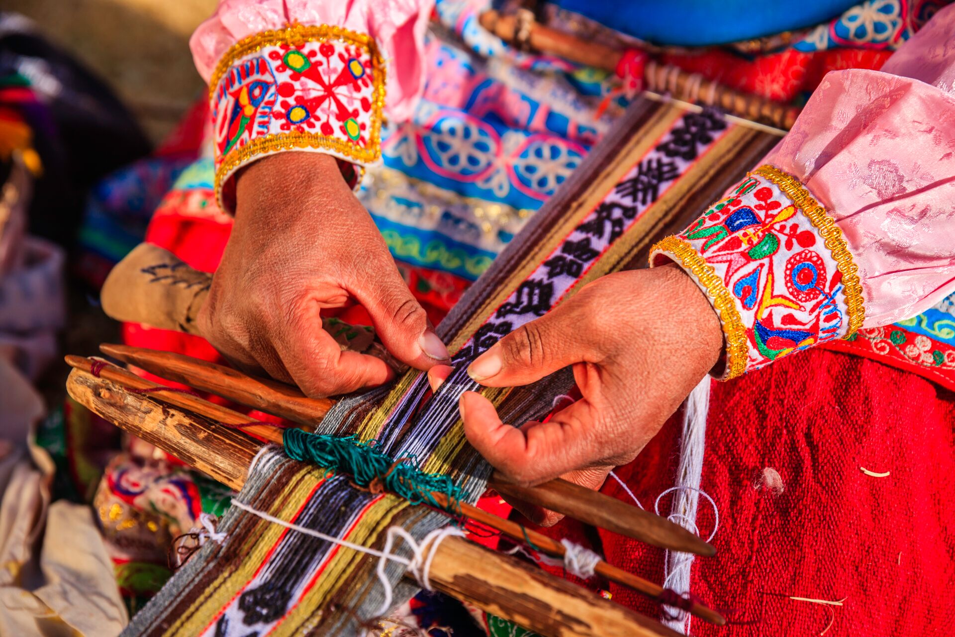 Peruvian Woman Weaving Near Colca Canyon Peru