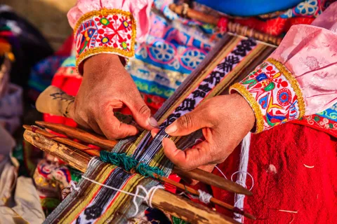Peruvian Woman Weaving Near Colca Canyon Peru