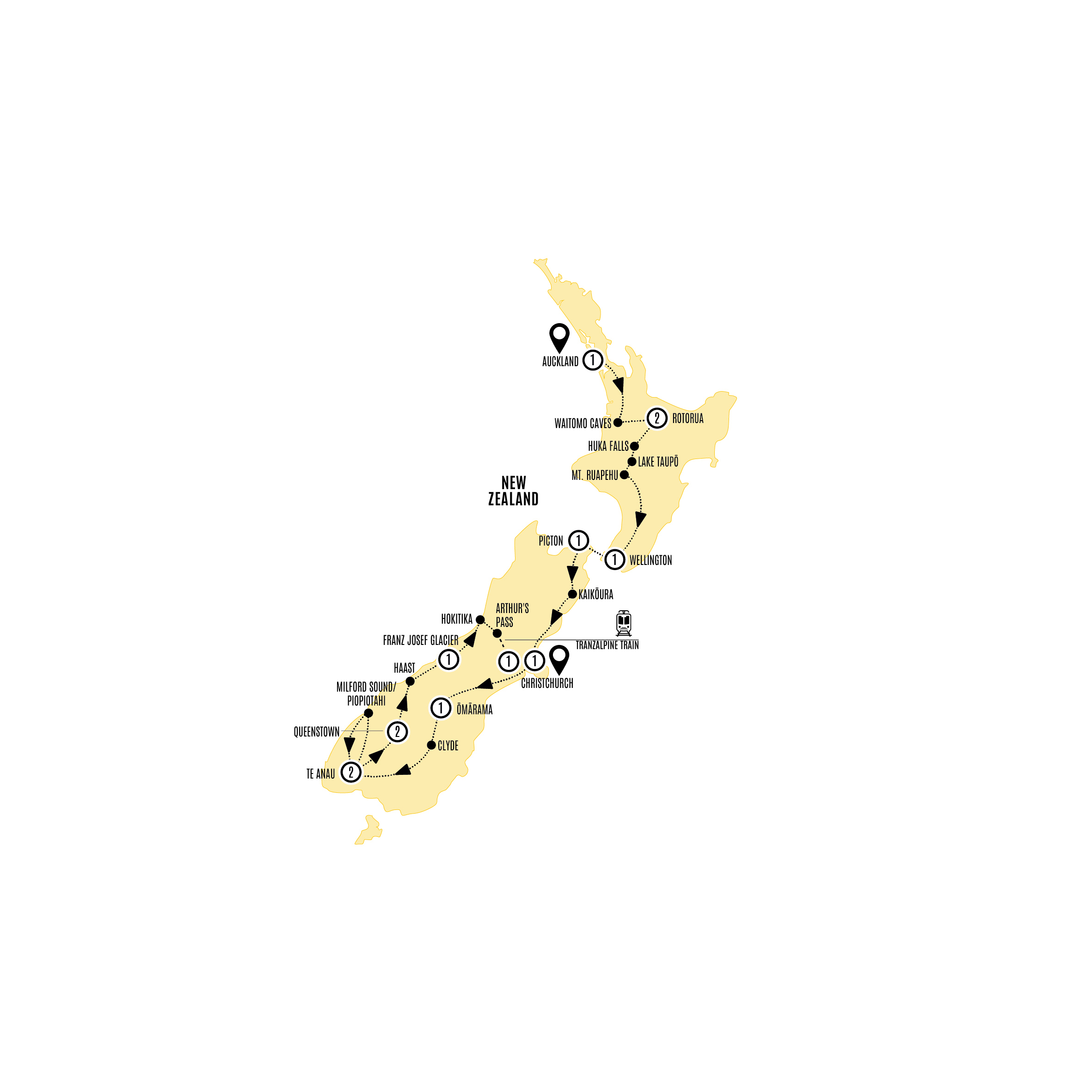 New Zealand Vista Guided Tour Map 2026-27-28