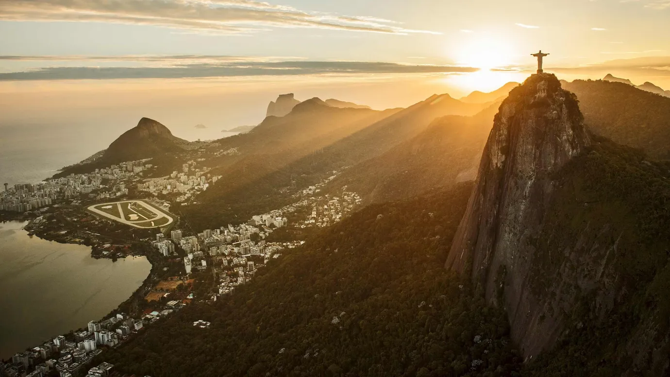 Panoramic view of Christ the Redeemer in Rio de Janeiro, Brazil