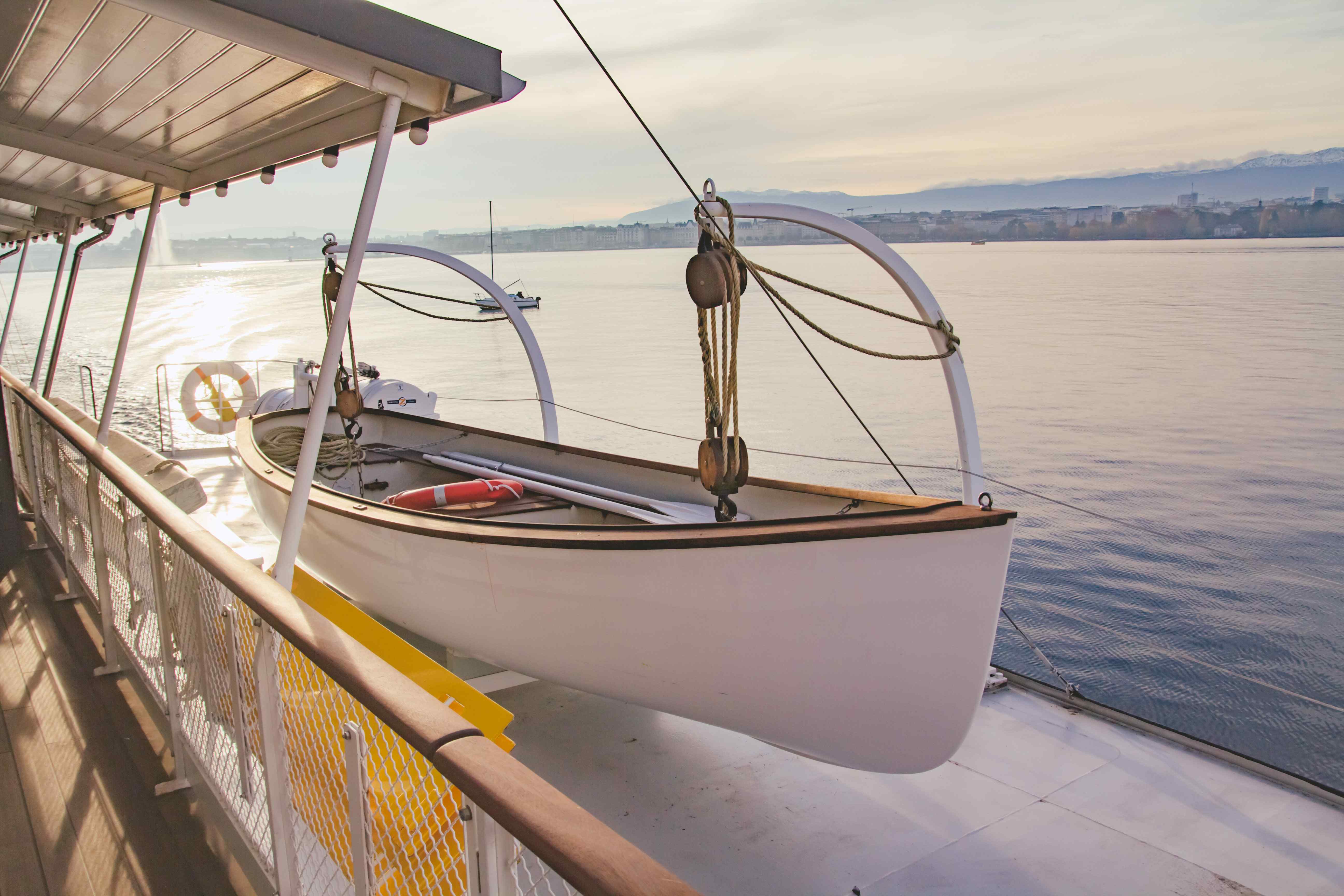 Boat on the water in Lucerne Lake, Switzerland