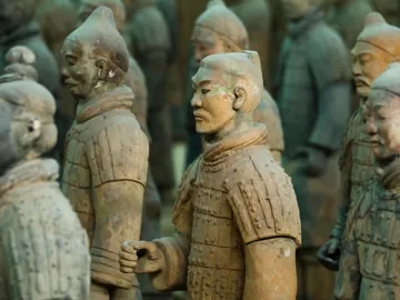 Detailed statues standing in rows in Fortifications of Xian, China