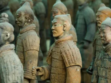Detailed statues standing in rows in Fortifications of Xian, China