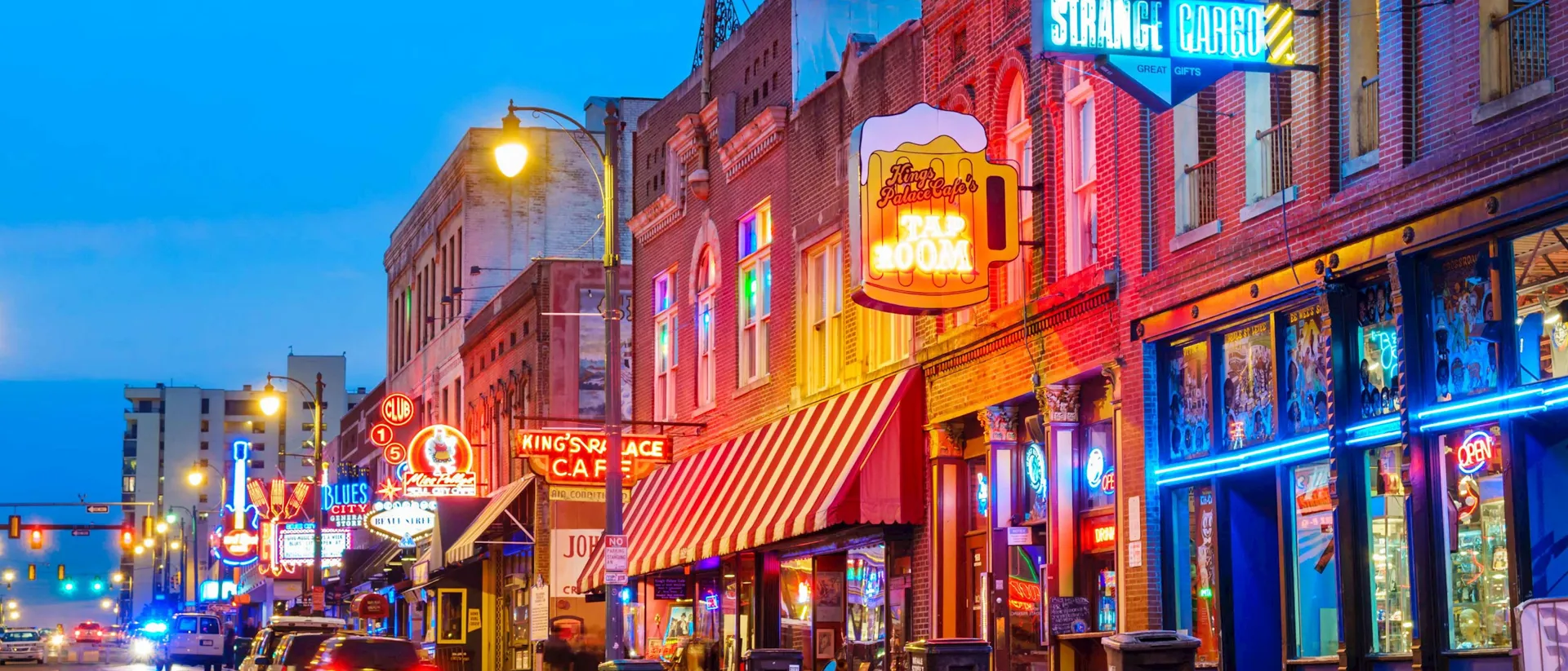 Neon signs on a street in Memphis