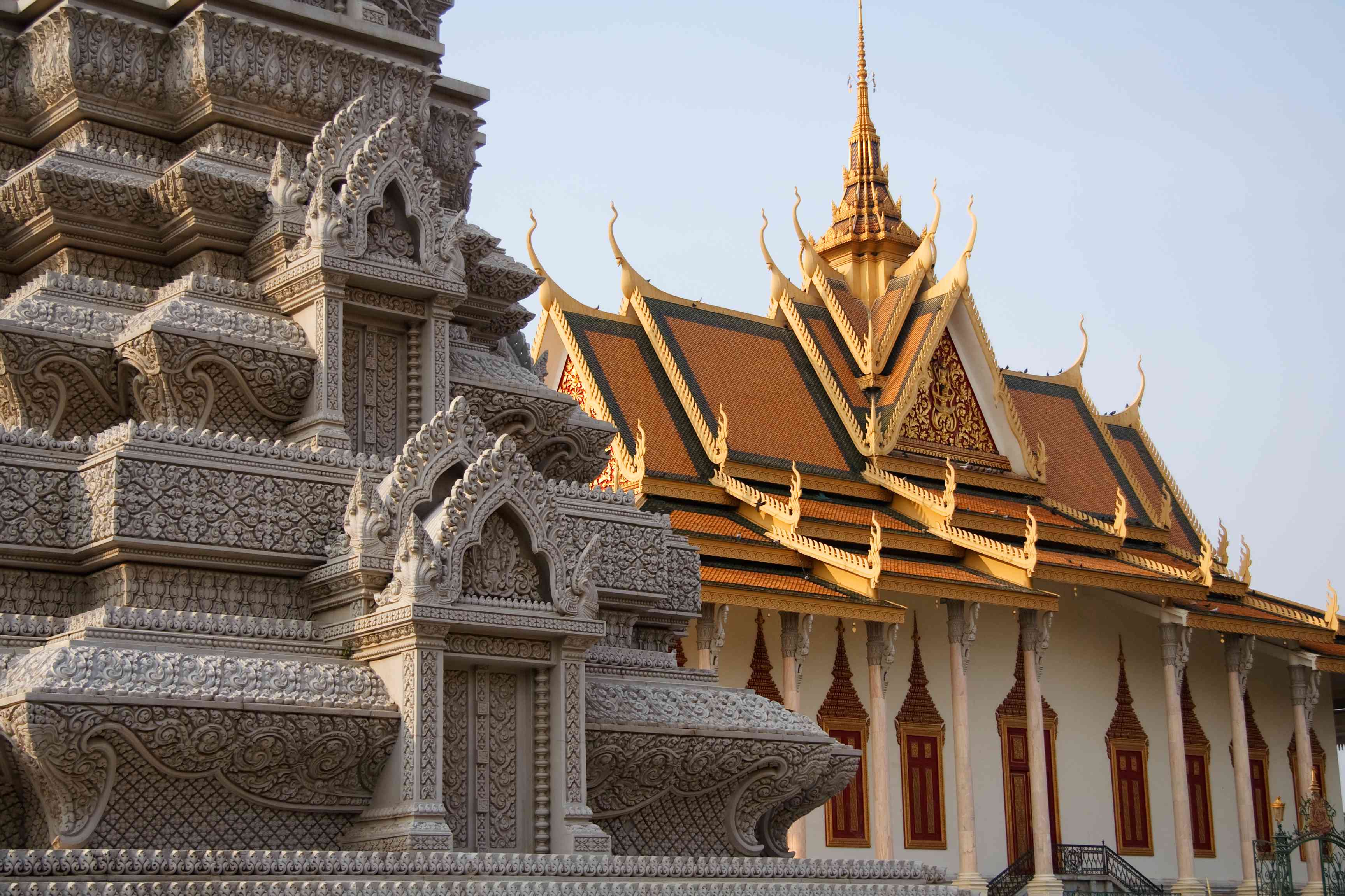 Temple in Cambodia with orange roof on a sunny day