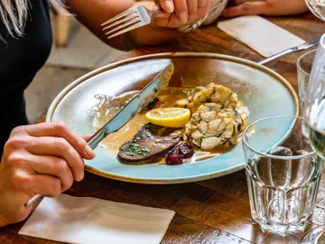 Traditional svíčková dish served on a plate in Prague, Czech Republic