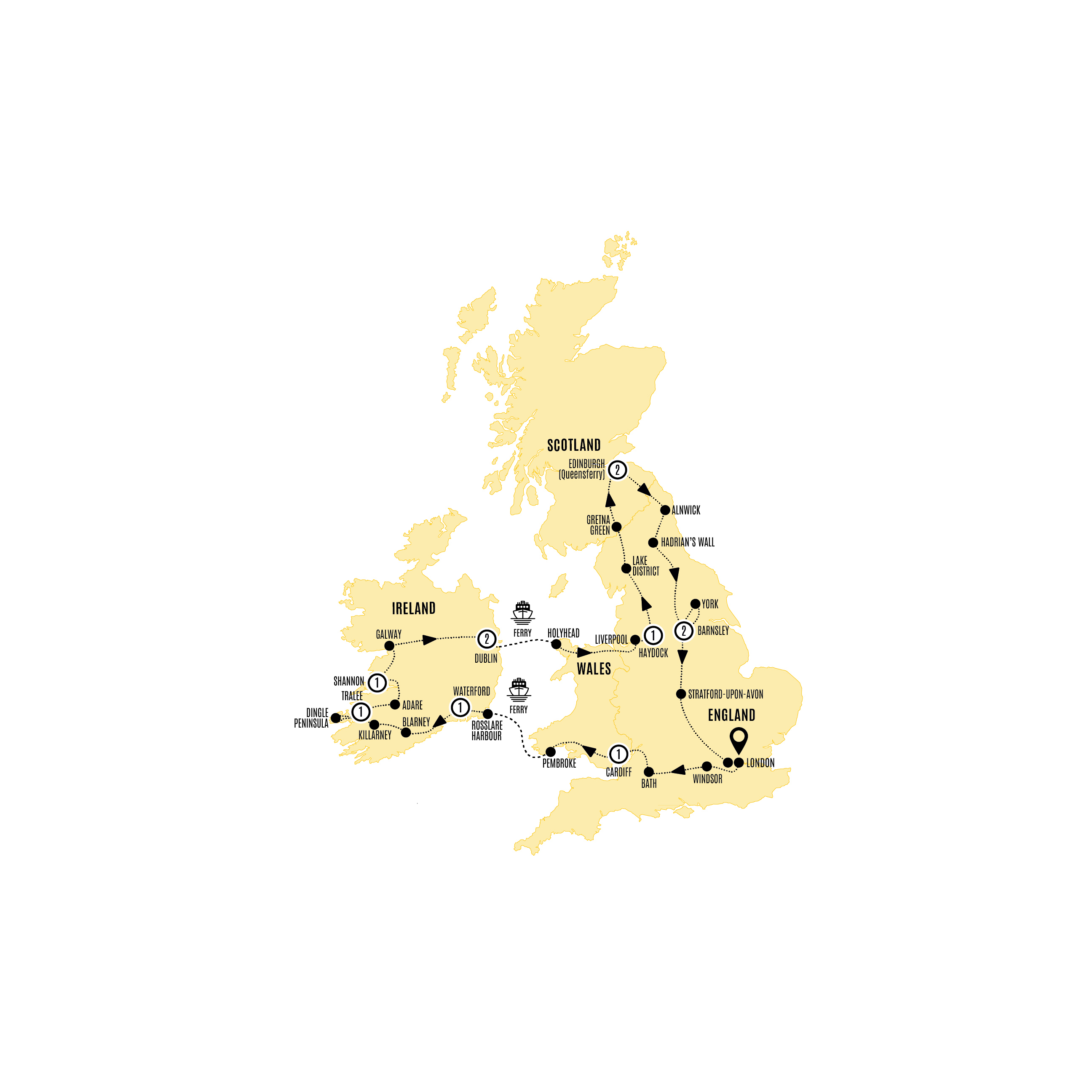 Britain Ireland Experience Guided Tour Map 2007	