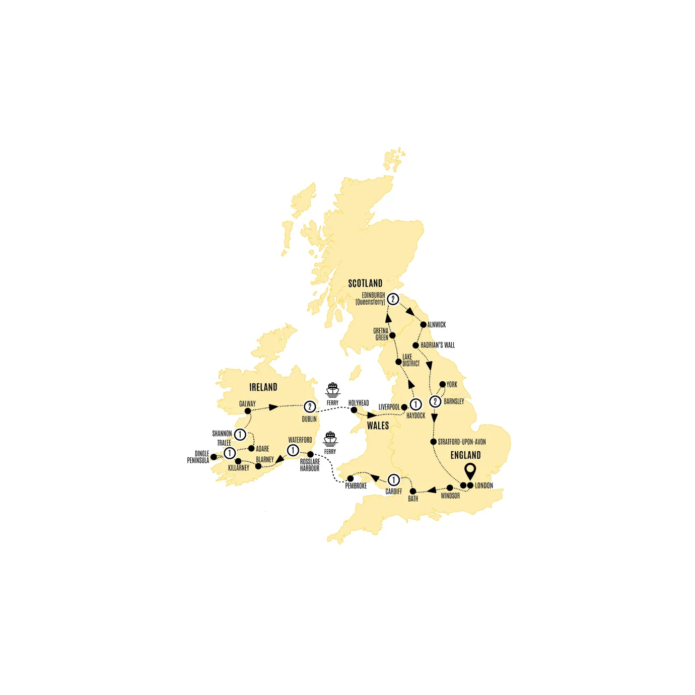 Britain Ireland Experience Guided Tour Map 2007
