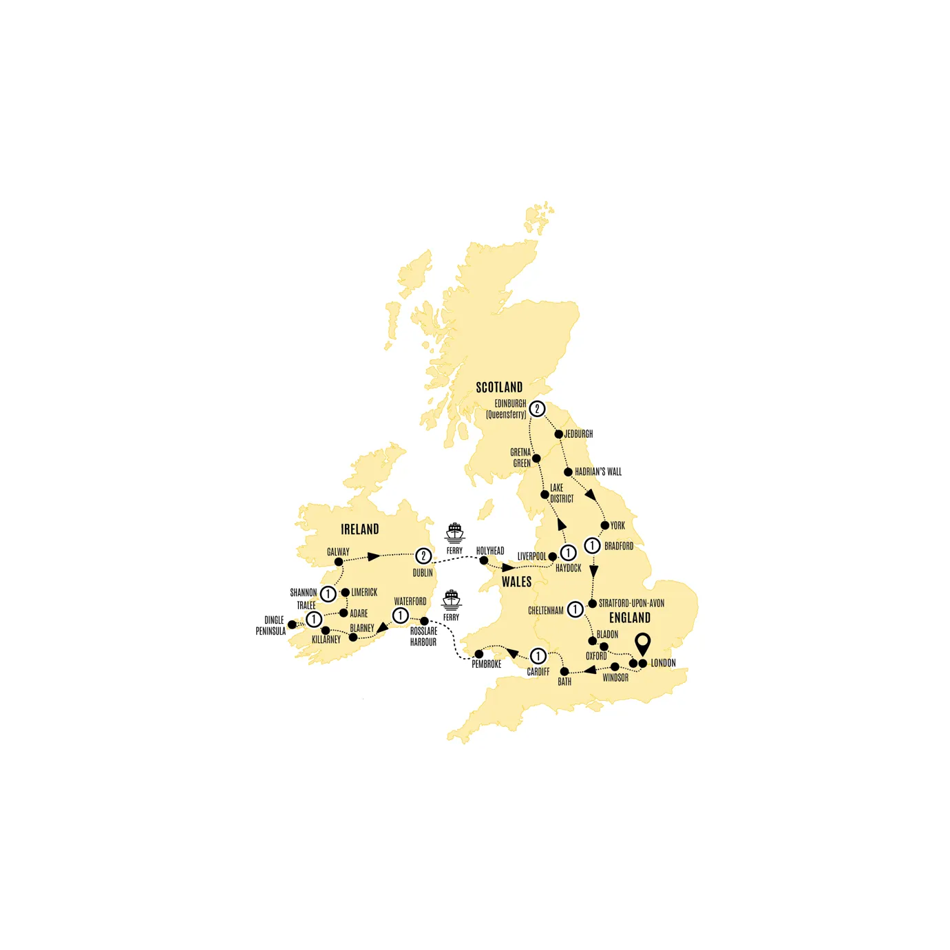 Britain Ireland Experience Guided Tour Map 2026