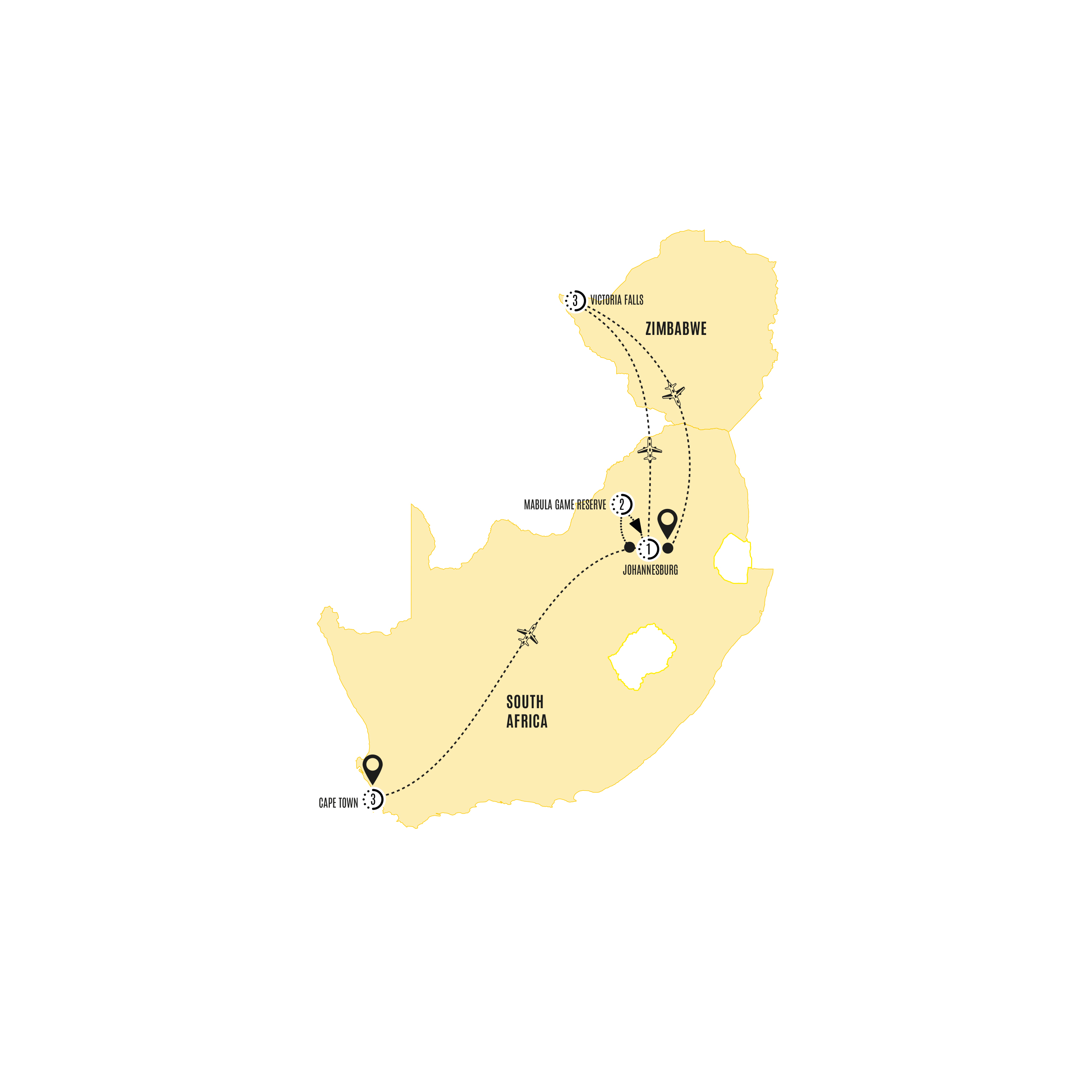 Icons Southern Africa With Victoria Falls Guided Tour Map 2025