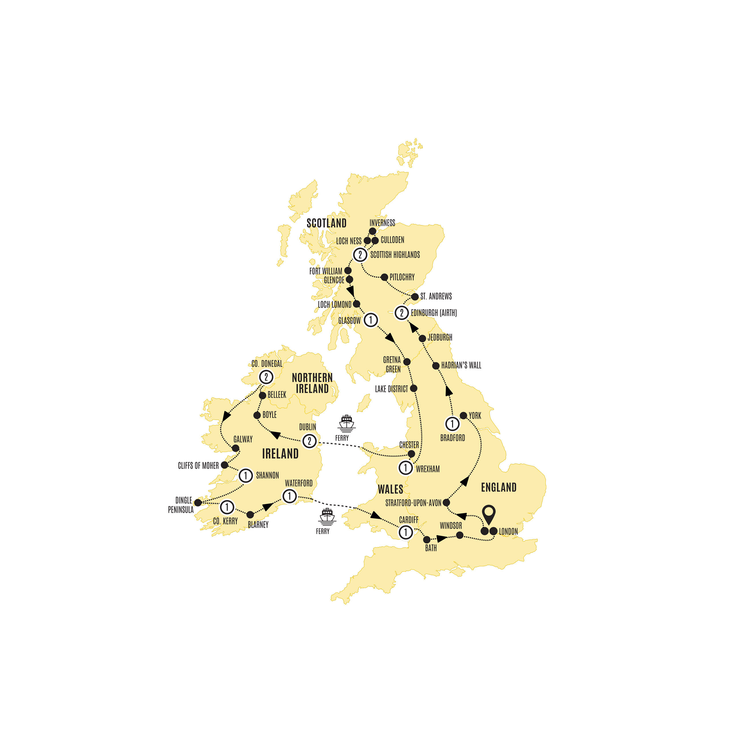 Britain Ireland Explorer Guided Tour Map 2026