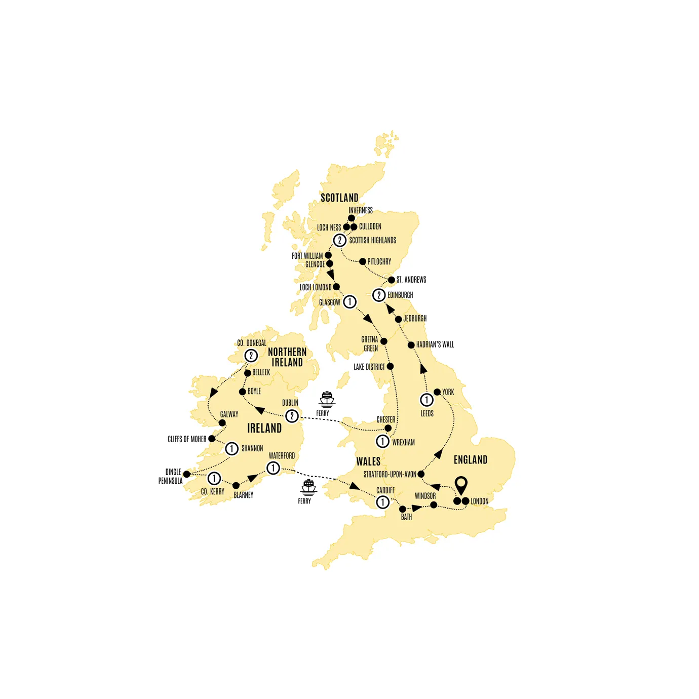 Britain Ireland Explorer Guided Tour Map 2026