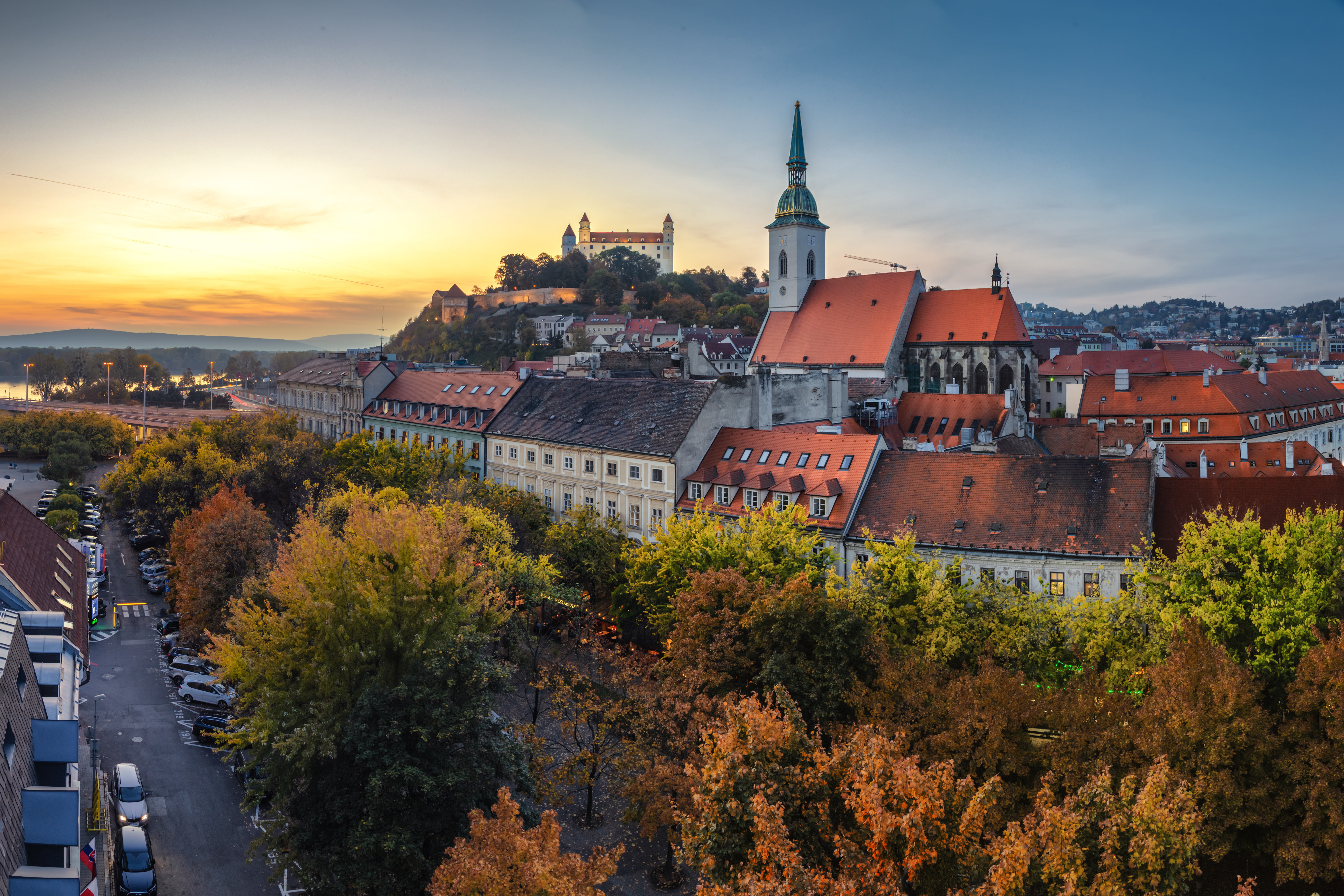 Evening Dawn Over Bratislava Castle And Old Town District