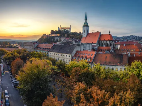 Evening Dawn Over Bratislava Castle And Old Town District