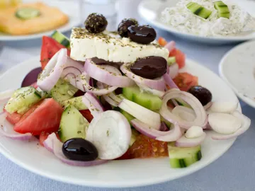 Close up of a plate filled with fresh greek salad, Greece