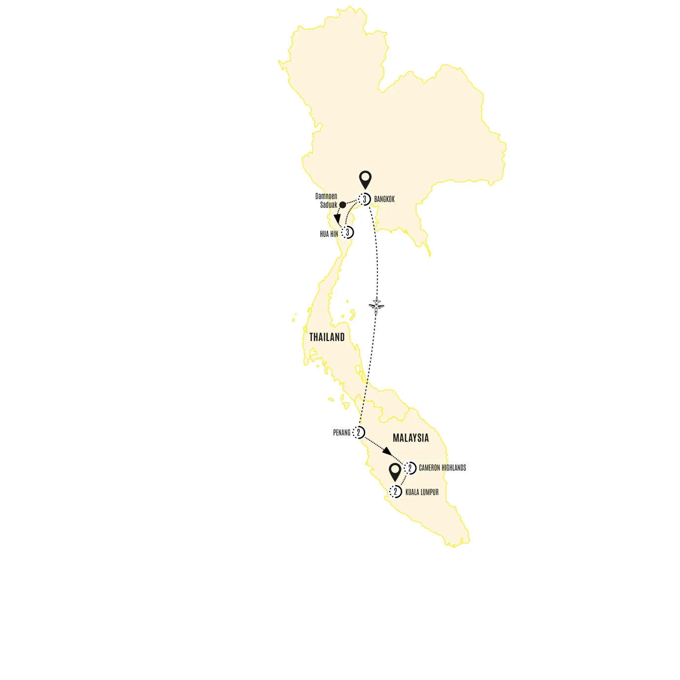 Thailand Malaysia Explorer Guided Tour Map
