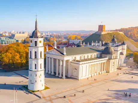 An aerial view of a Gediminas Castle Tower in Lithuania