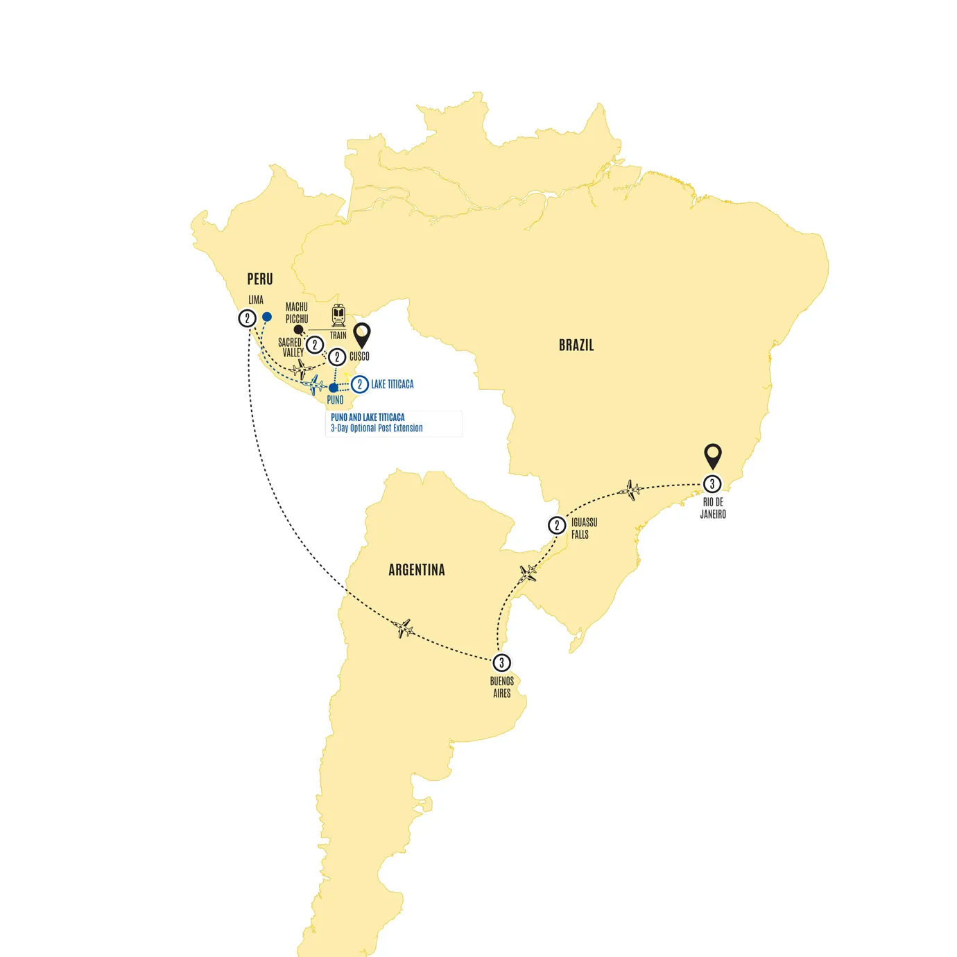 South America Discovery Guided Tour Map 2026