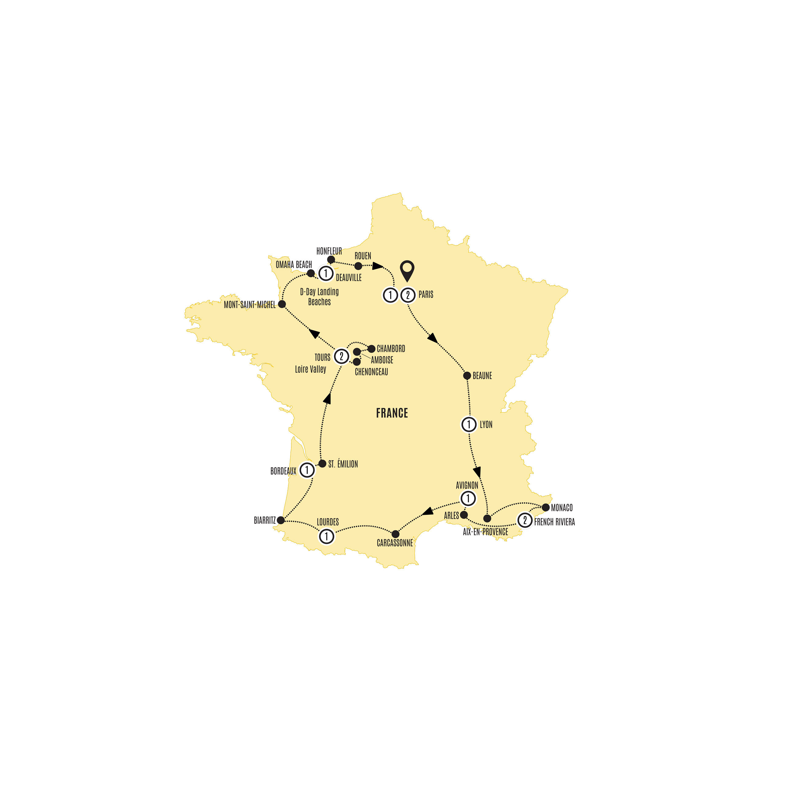 Highlights France Guided Tour Map