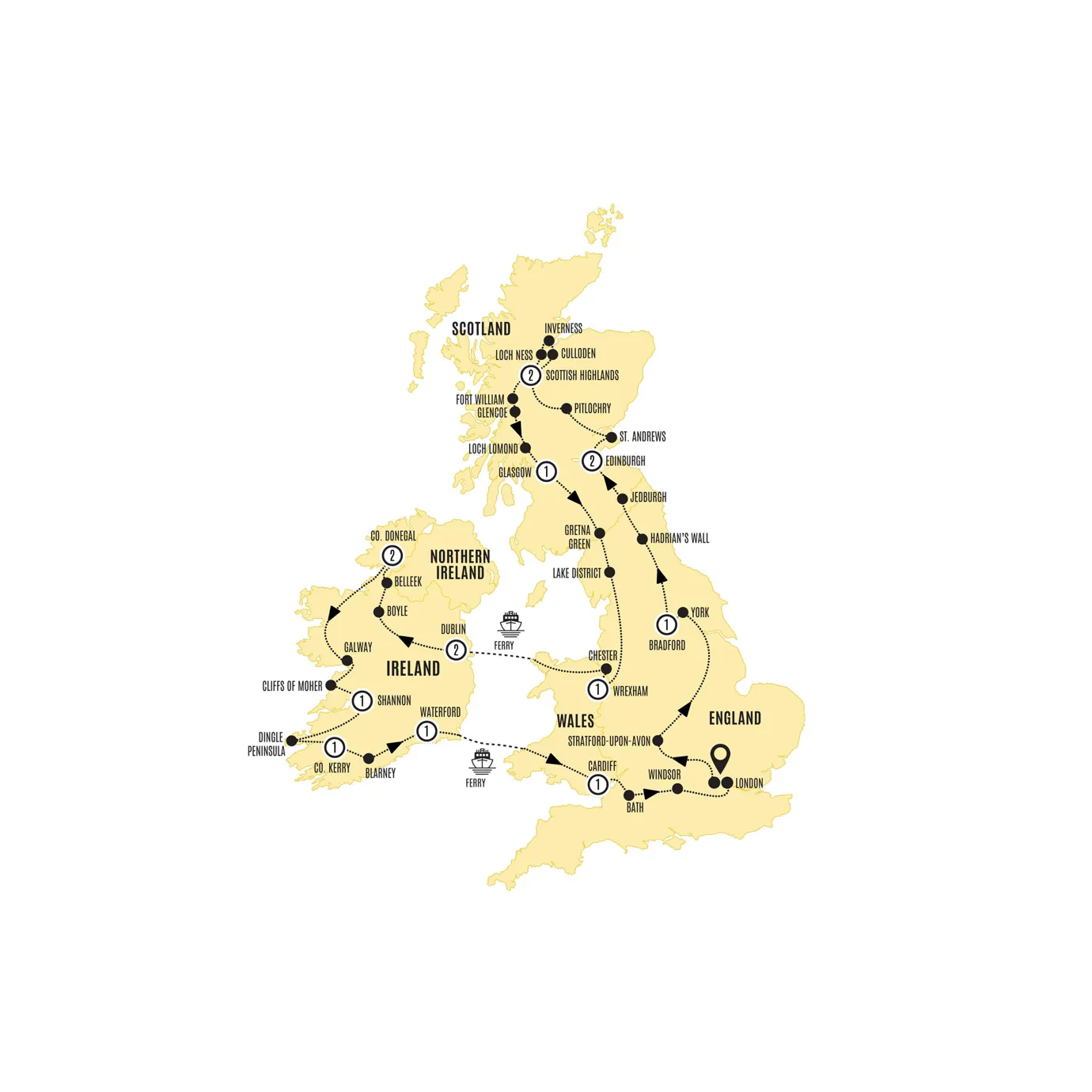 Britain Ireland Explorer Guided Tour Map 2026