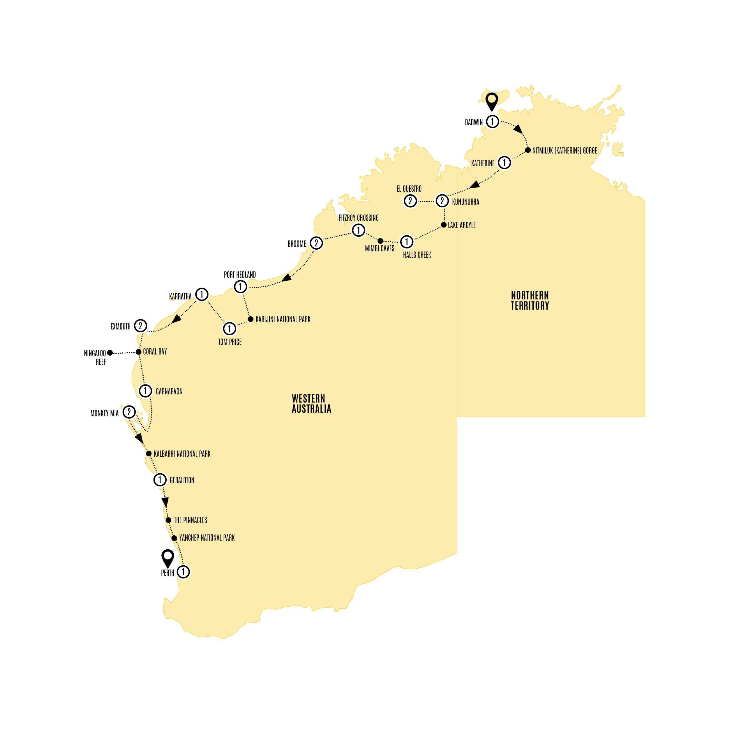 Untamed Kimberley and West Coast Guided Tour Map