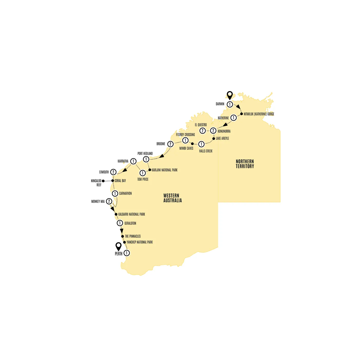 Untamed Kimberley and West Coast Guided Tour Map
