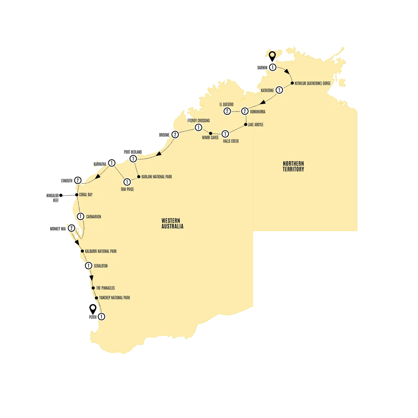Untamed Kimberley and West Coast Guided Tour Map