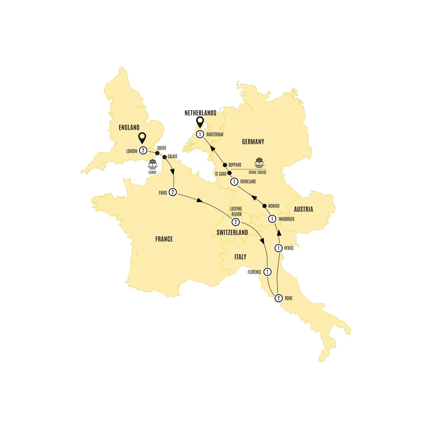 European Experience US Guided Tour Map 2025