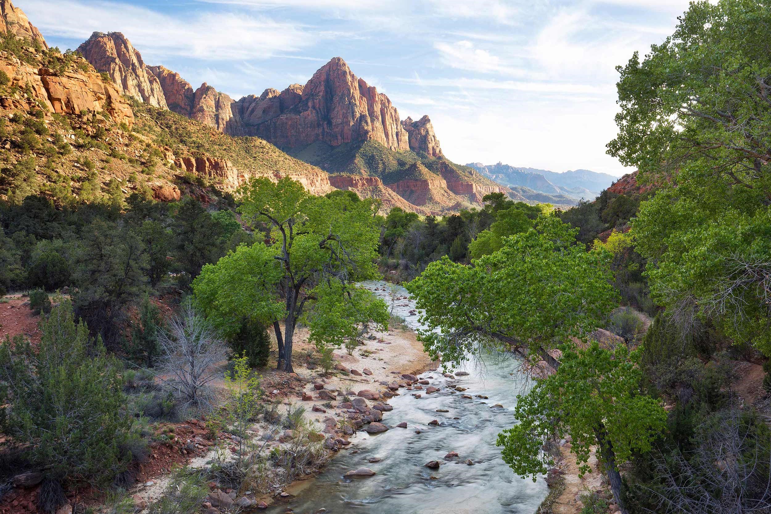 River and Mountains in Zion National Park, USA