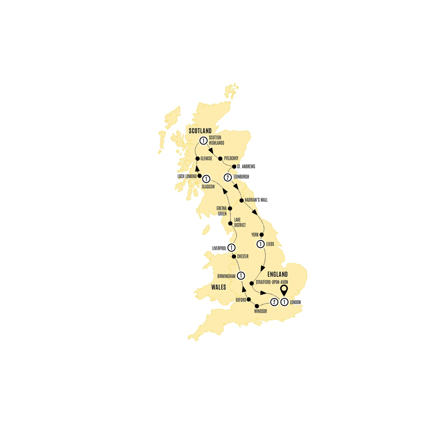 England Scotland Heritage US Guided Tour Map 2026