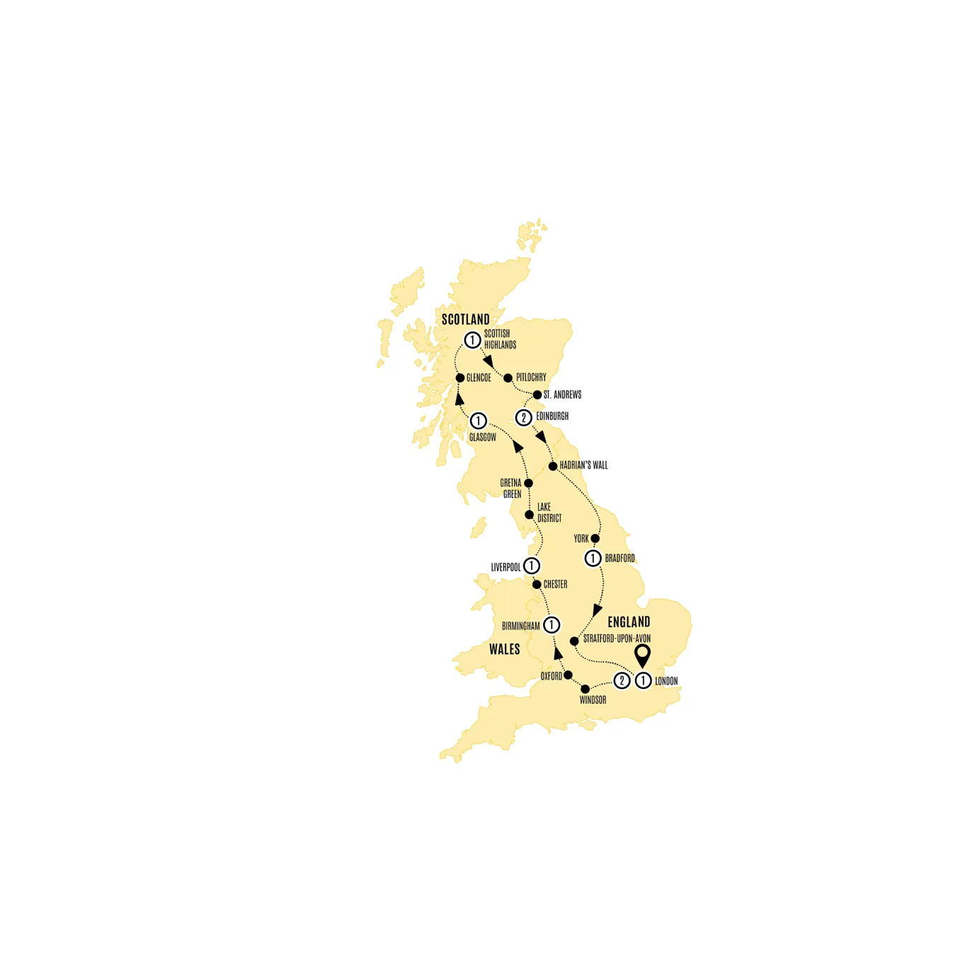 England Scotland Heritage US Guided Tour Map 2026