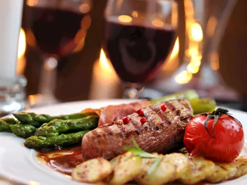 A delicious main meal with wine in Alberta, Canada