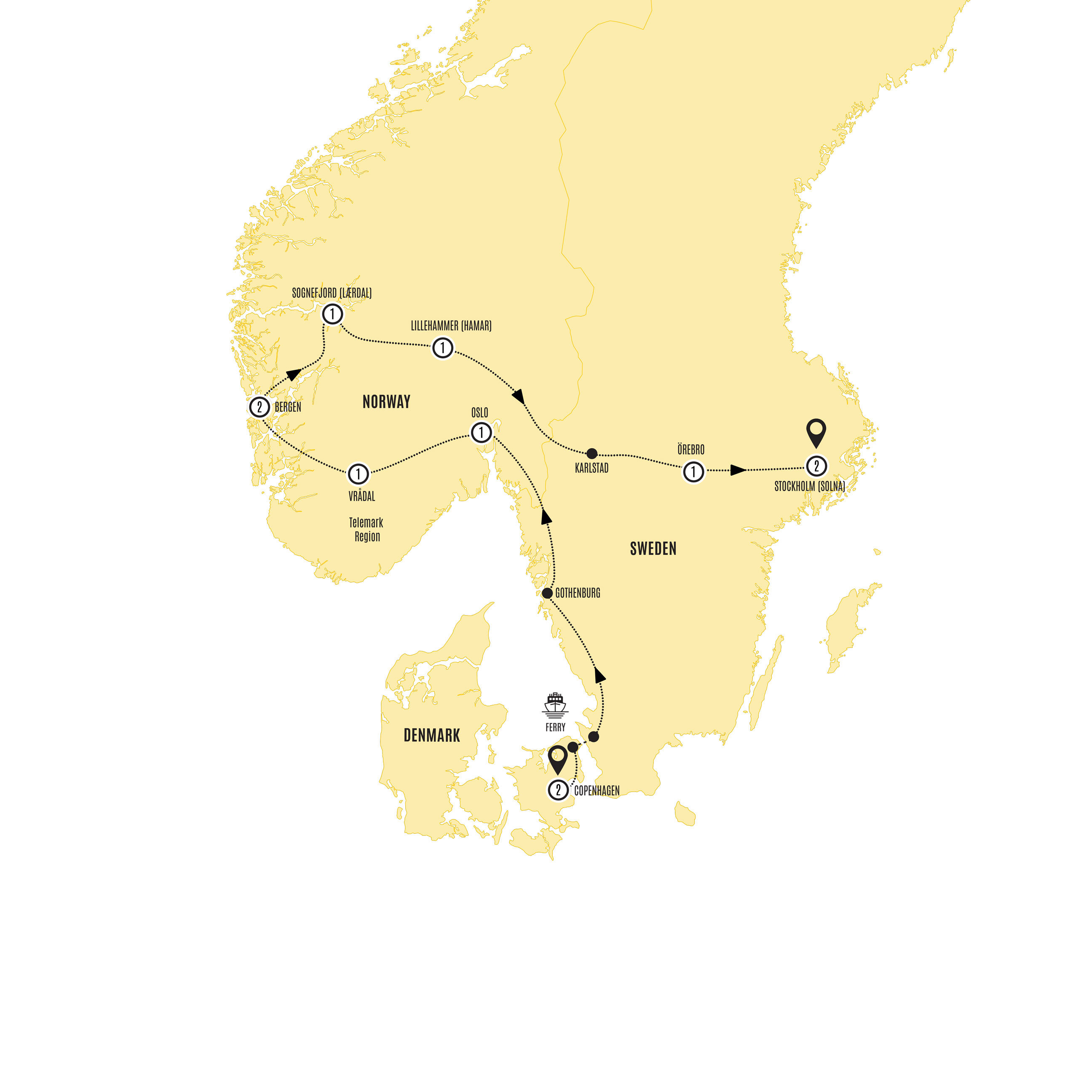 Highlights Scandinavia Guided Tour Map 2026