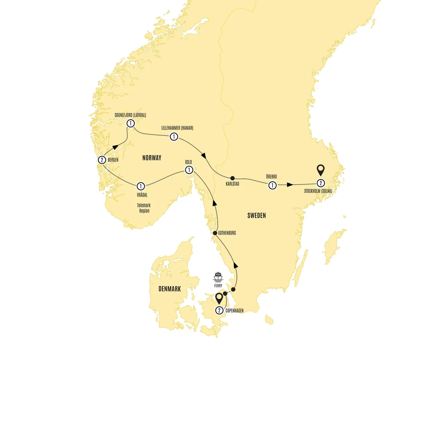 Highlights Scandinavia Guided Tour Map 2026