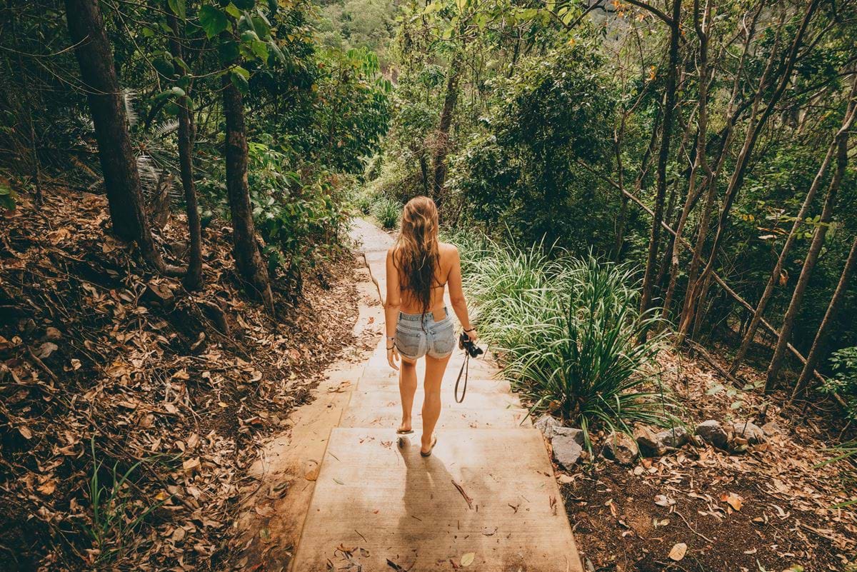 A woman walking through the forest in Cairns
