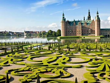 Frederiksborg Castle with formal garden in North Zealand, Denmark
