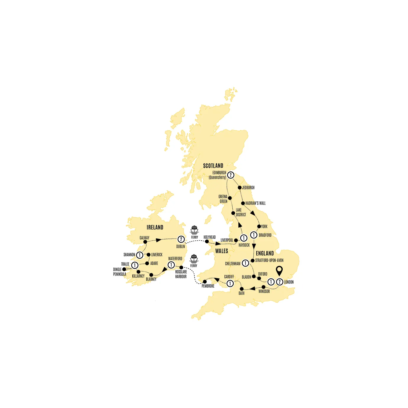 Britain Ireland Experience US Guided Tour Map 2026