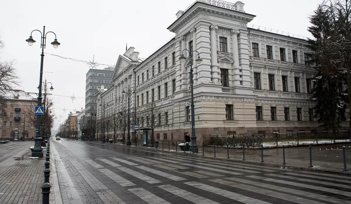 An empty street with a building in the background Lithuania Vilnius