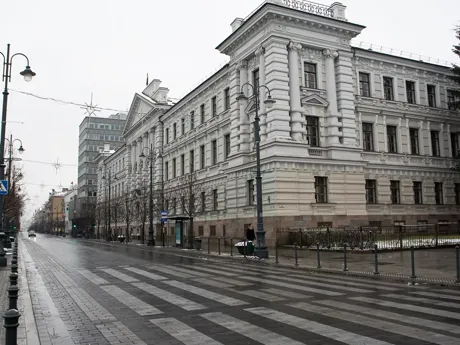 An empty street with a building in the background Lithuania Vilnius