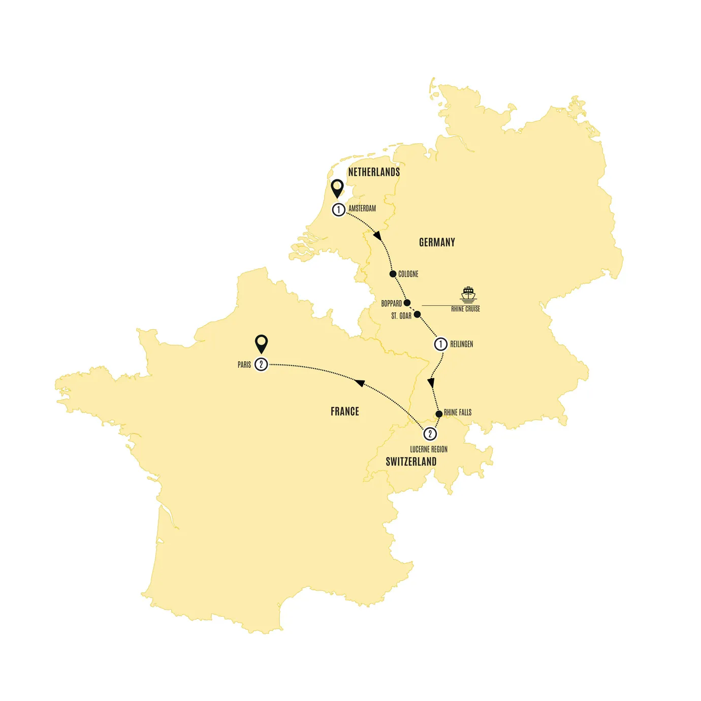 Glimpse Europe Amsterdam Paris Guided Tour Map 2026