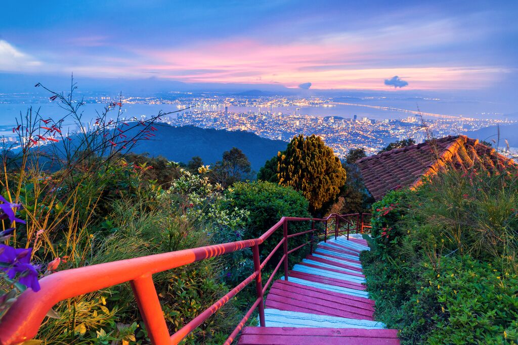 Incredible View of George Town at night, Malaysia from Penang Hill