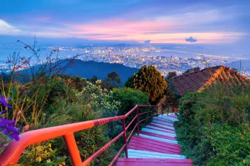Incredible View of George Town at night, Malaysia from Penang Hill