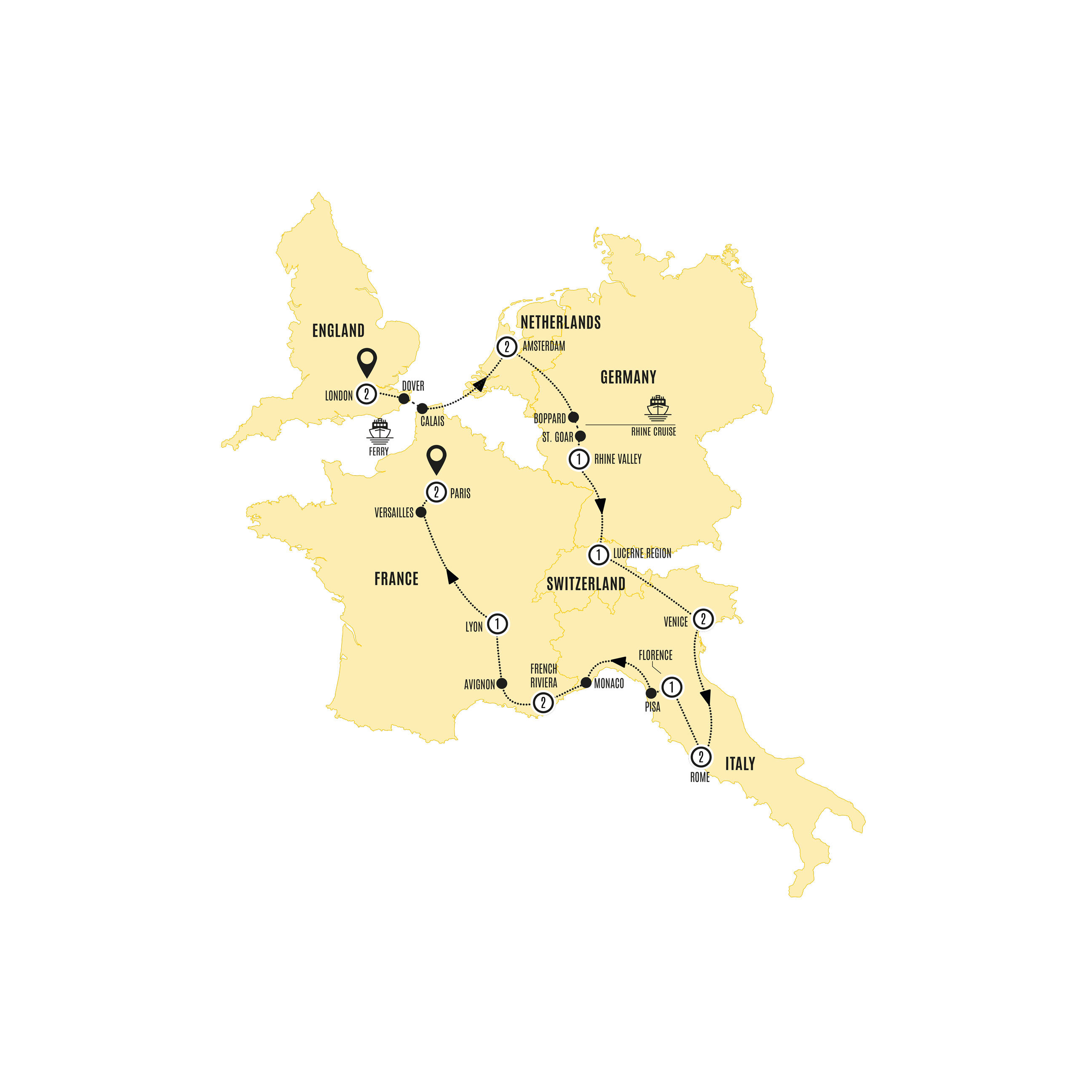 European Accent London Paris Guided Tour Map USA 2025 and WW 2026