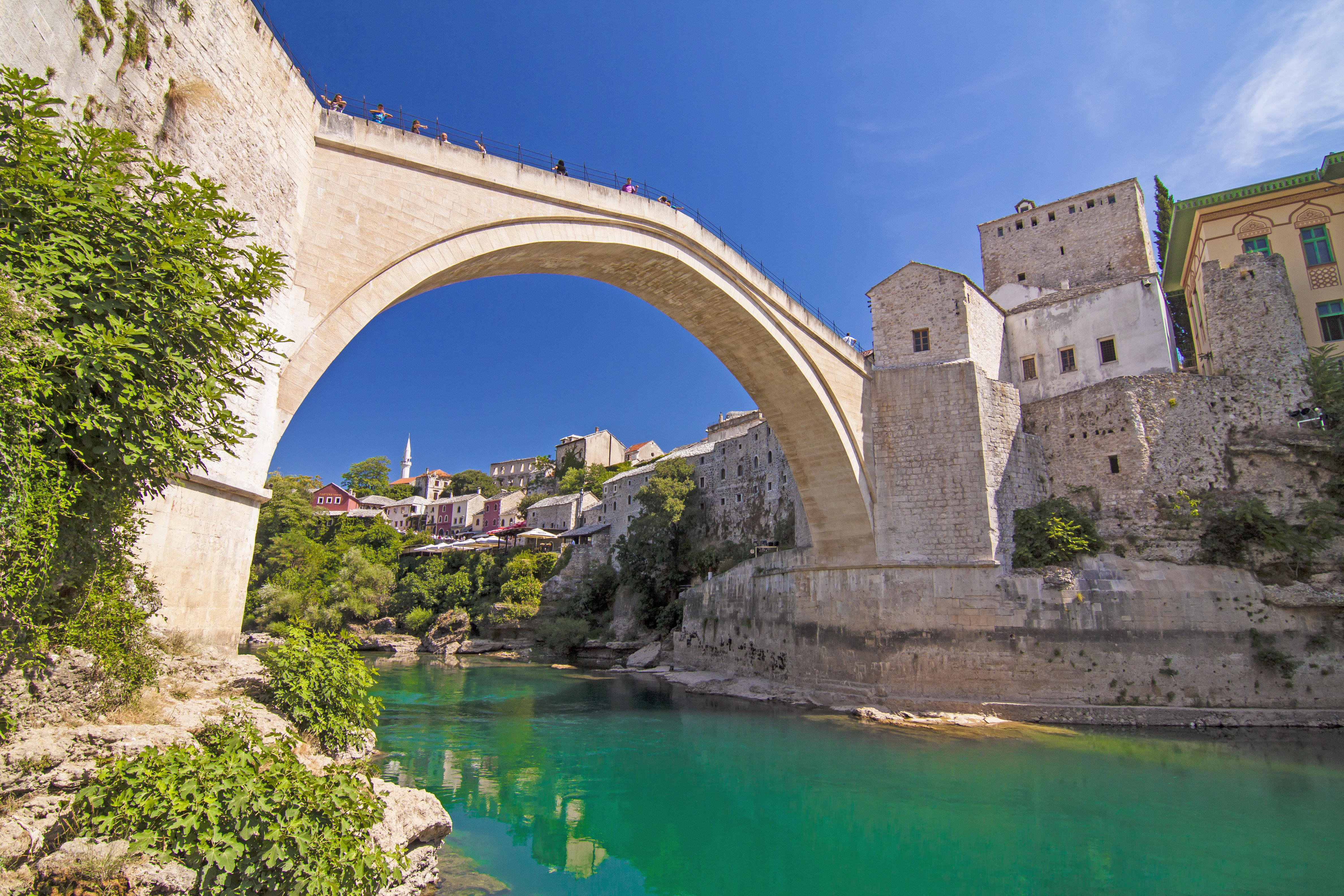 Old Bridge in Mostar crossed by the river Neretva