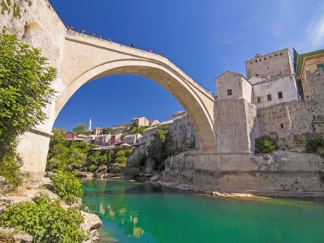 Old Bridge in Mostar crossed by the river Neretva
