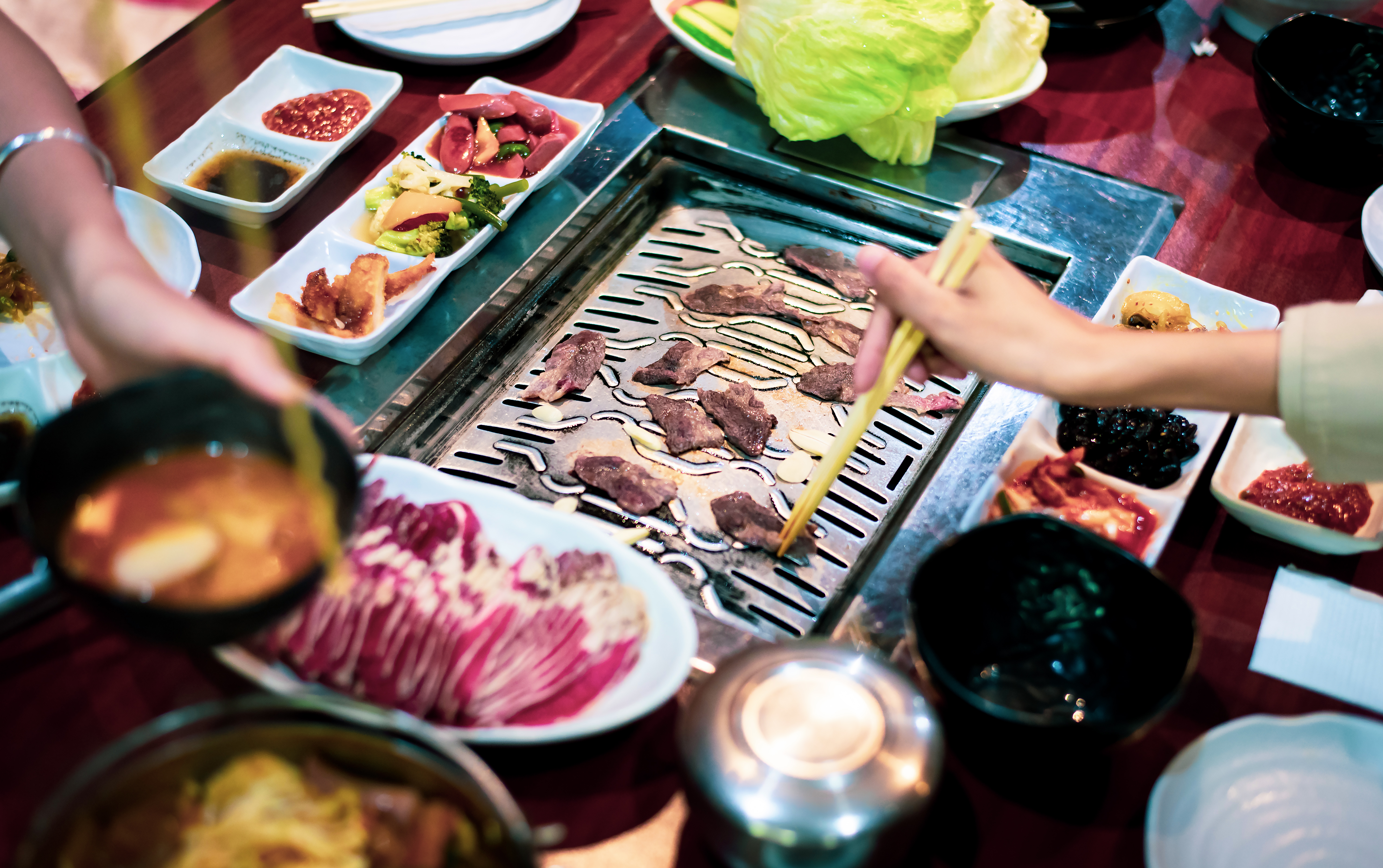 Asian barbeque meal in a restaurant