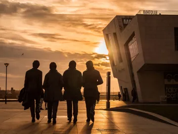 The Beatles Statue at Sunset in Liverpool, England