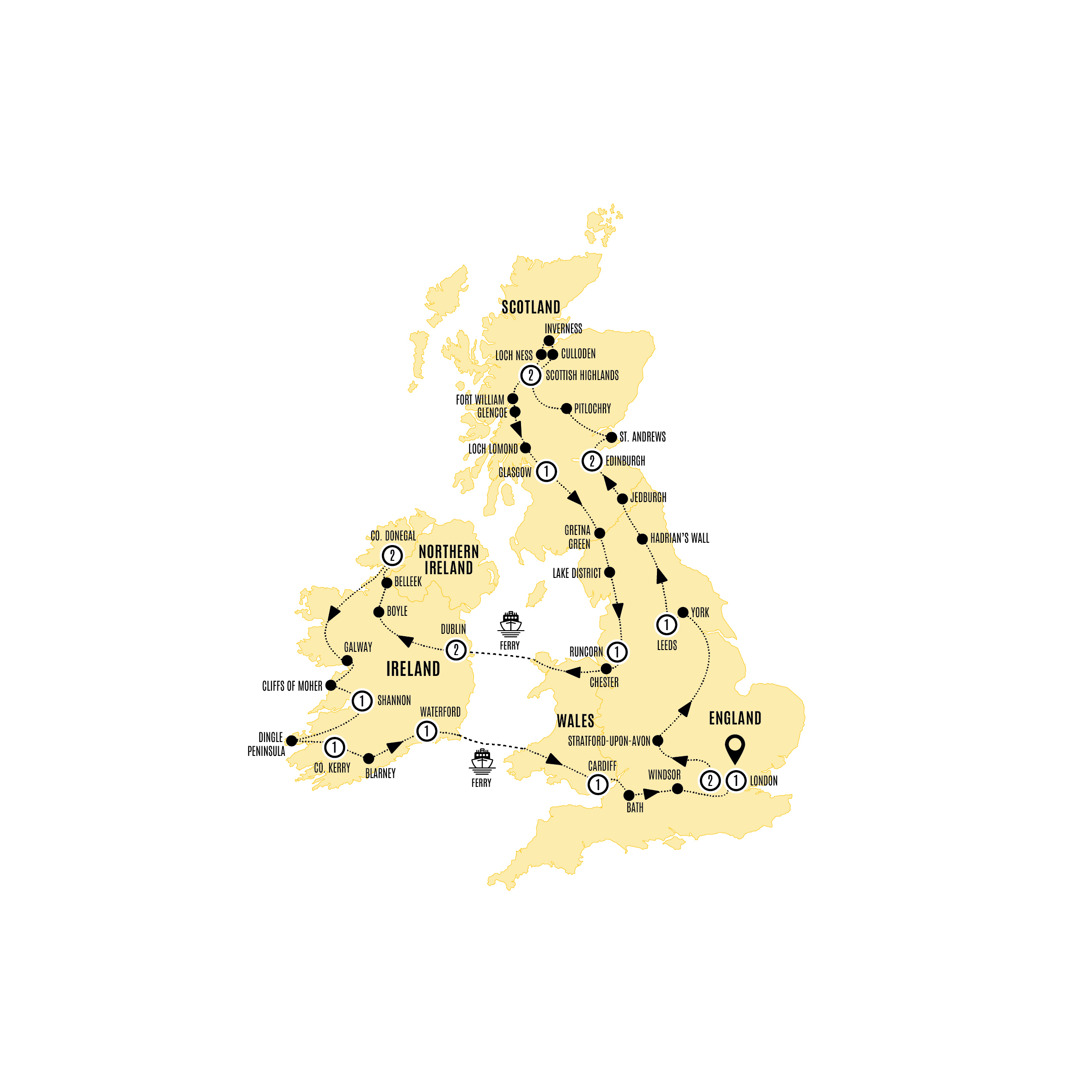 Britain Ireland Explorer US Guided Tour Map 2027