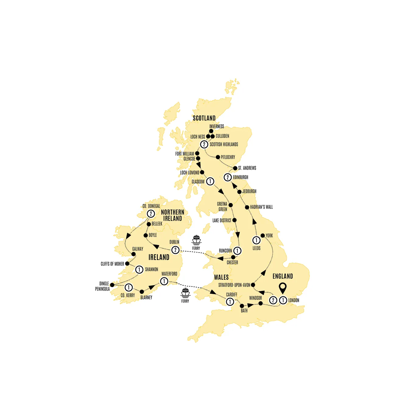 Britain Ireland Explorer US Guided Tour Map 2027