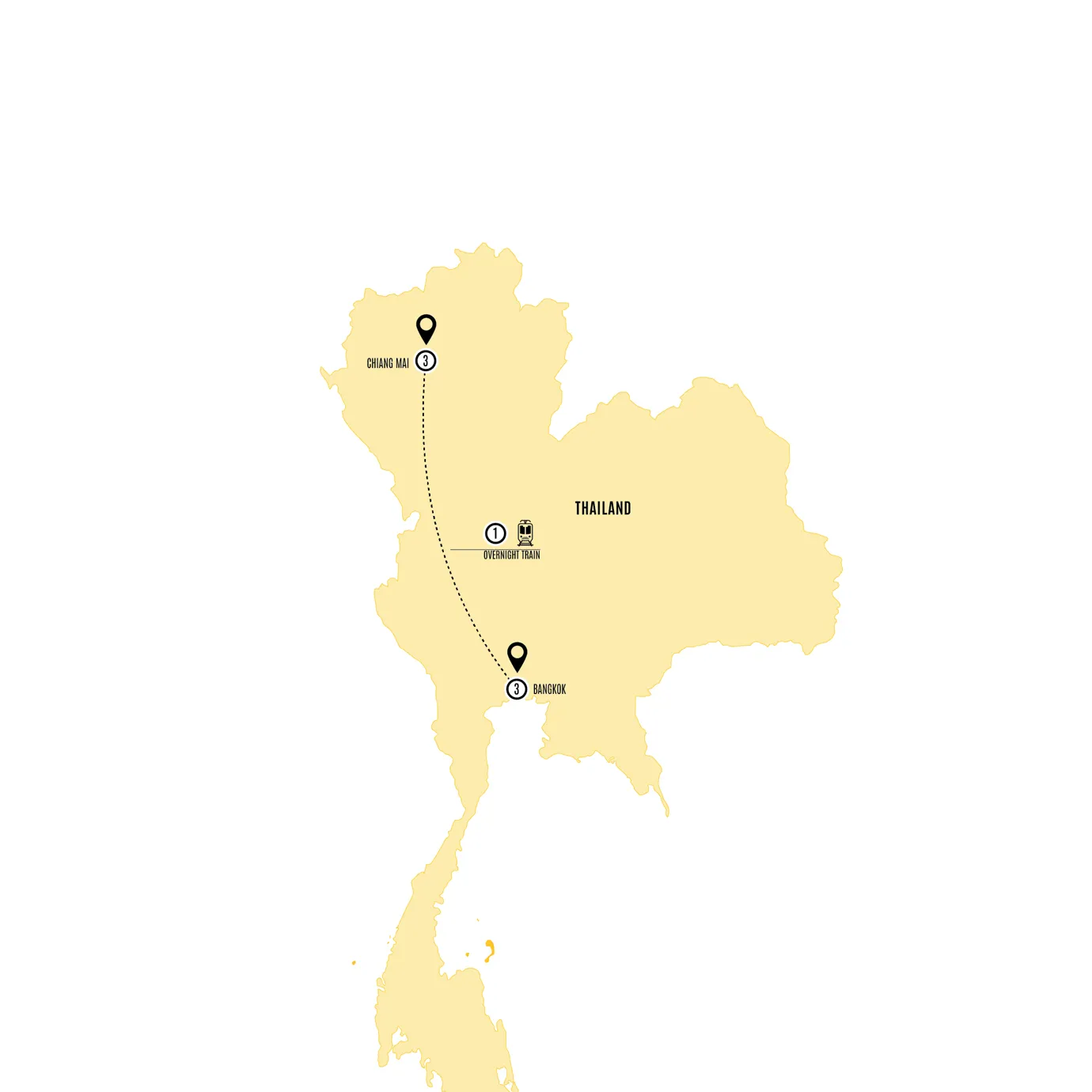 Highlights of Thailand Guided Tour Map 2027